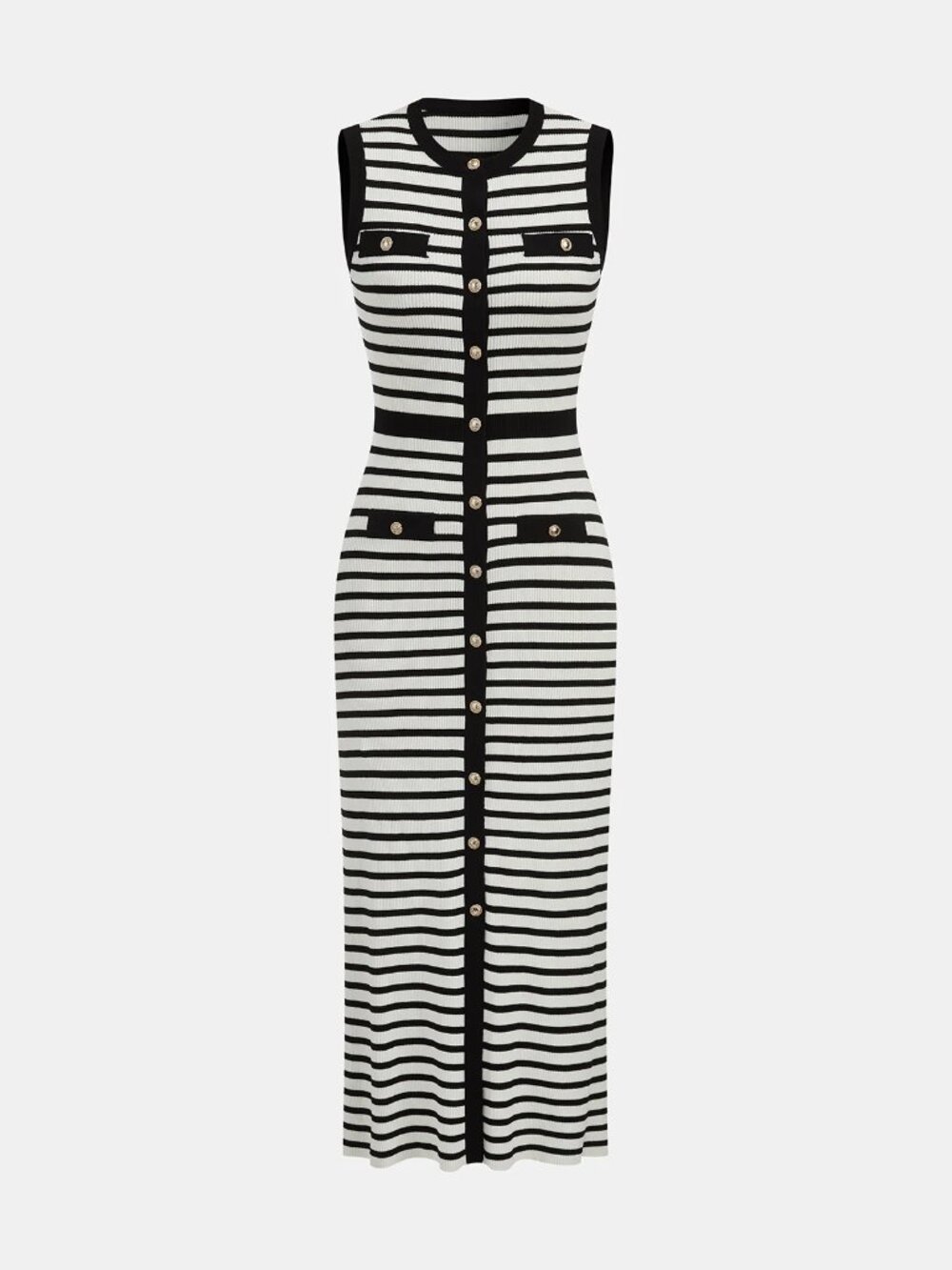 Commense Striped Knit Bodycon Midi Dress - xl